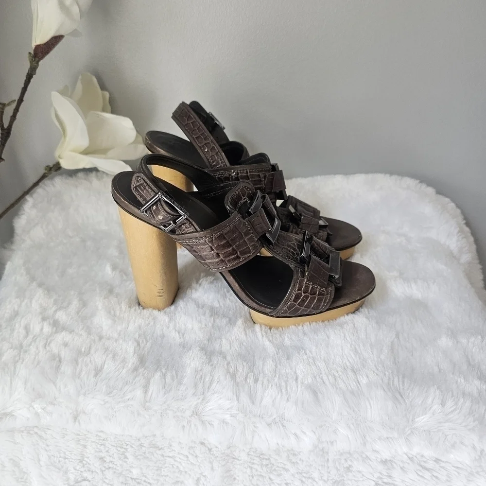 TORY BURCH Kayla Croc Leather Platform Sandals Heels